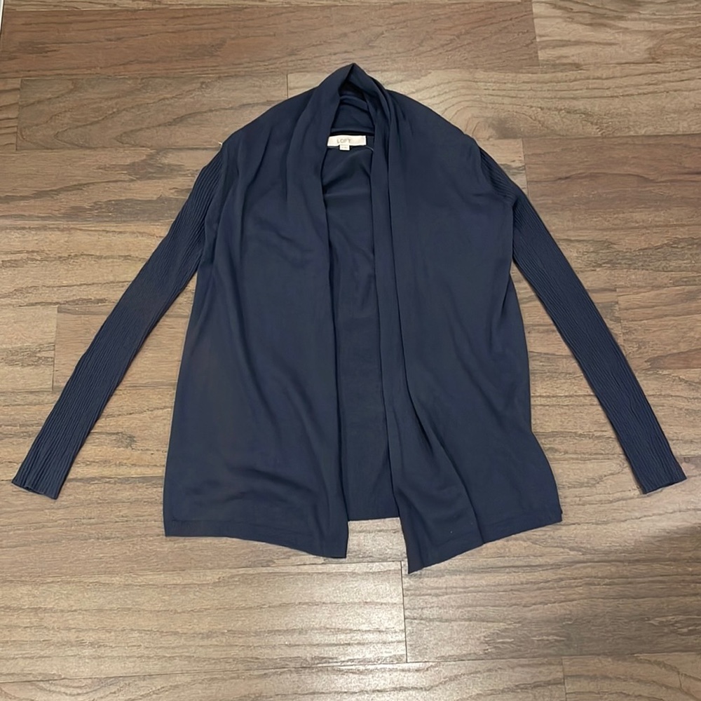 NWT LOFT Blue Ribbed Sleeve Cardigan - Size XS